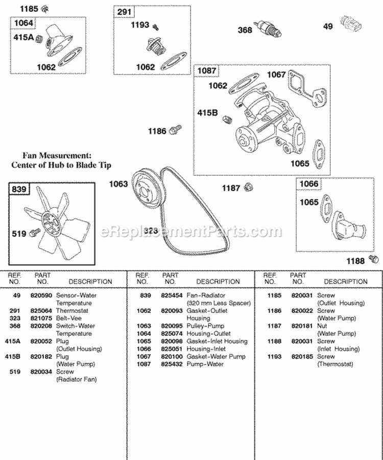 Water Pump Fan Vee Belt Diagram and Parts List for 583447-0217-E2  Briggs and Stratton Engine